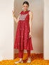 Janasya Women's Red Silk Blend Embroidered A-line Kurta Set
